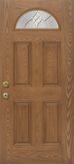 Light Brown Wooden Front Door With Small Window