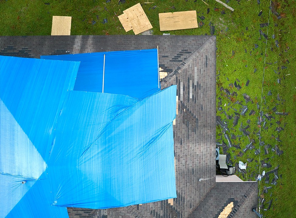 Roof storm damage caused by hail